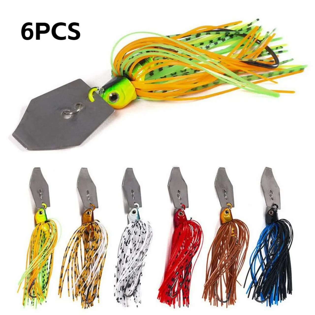 KLYVIONIS 6pcs Metal Blade Fishing Lure Kit, 12g/3.93in Artificial Lures with Rubber Skirts, Wobbler Buzzbait Jig Spinner Spoon for Pike Bass, Gift for Fisherman