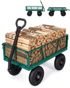 1200 LBS Capacity All-Terrain Utility Wagon, Reinforced Steel Garden Cart with Removable Mesh Panels & Rotating Handle, Outdoor Hauling Cart for Farm Lawn Landscaping GCG-1200
