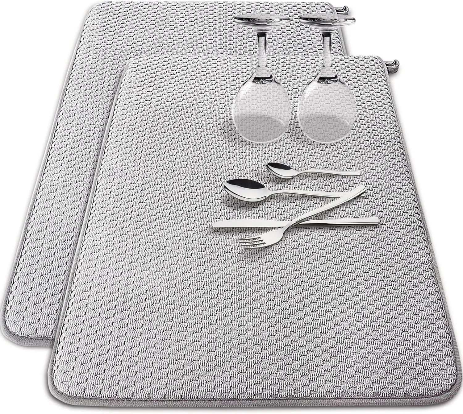 2 Pack Microfiber Dish Drying Mat,24 x 17 inch Super Absorbent Drying Pad,Large Size Dish Drying Mat for Countertops,Sinks,Draining Racks,Gray