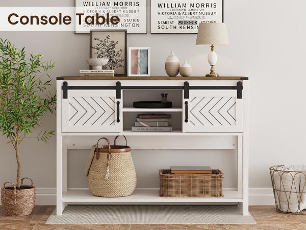 RoyalCraft Entryway Table with Storage, 46" Modern Farmhouse Console Table with Sliding Barn Door, Wood Rustic Sofa Table with Adjustable Shelf for Hallway, Living Room, Foyer