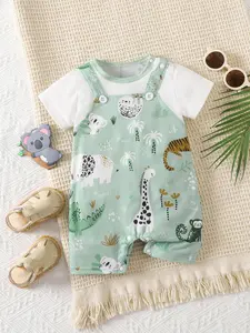 Spring Summer Baby Boys Girls Two-Piece Set Cartoon Cute Romper Newborn Infant Crawling Suit Round Neck Baby Clothing