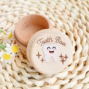 1 maple tooth fairy box with 3D tooth pattern cover and flip cover, suitable for storing umbilical cord souvenirs, tooth collection boxes, birth anniversary gifts, portable home decoration