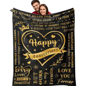 Happy Anniversary Blanket 50"X60", Annual Romantic Gifts for Him/Her, Gift for Wife/Husband/Boyfriend/Girlfriend Anniversary, Anniversar Wedding Gifts for Women/Men