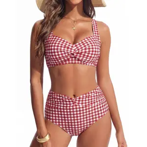 【S-XL】Hanna Nikole Women's Bikini Suit High Cut 2 Piece Swimsuit Gathered Modest Swimsuit Knotted Font Cross Cross #tiktok shop spring glow up #outdoor fun #SwimWeek