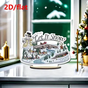 2D/flat 2D Flat DIY 5D Diamond Painting Art Kit, Christmas Snow House Craft Set, Holiday Mosaic Home Decor Gift, Desktop Decoration