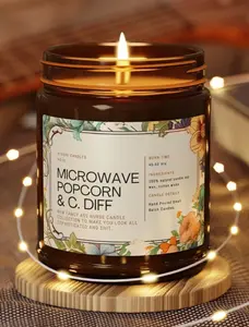 Microwave Popcorn & C Diff Scented Candle, Dark Humor Funny Quote Soy Candle, Novelty Gift for Gag Giving or Valentine