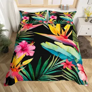 Tropical Duvet Cover Set,Tree Bedding Set,for Kids Teens Green Plant Palm Leaves Duvet Cover Set,Jungle Botanical Leaf Quilt Bed Cover with for Bedroom Decor