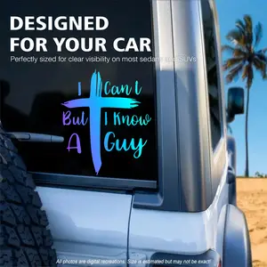 Glow in the Dark Christian Car Decal, I Can't But I Know A Guy Cross Faith Sticker, Chameleon Fluorescent PET Auto Bumper Window & Tumbler Decor, Fade-Resistant
