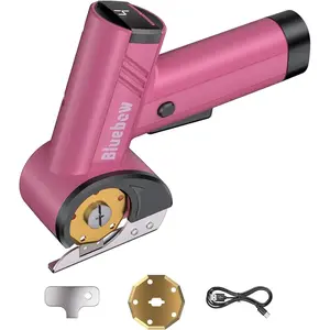 Cordless Electric Scissors Rechargeable Cardboard Cutter with LED Light 4-Speed Settings Safety Lock 2 Blades USB-C Battery Powered Box Cutter for Carpet Leather Fabric Packages Pink