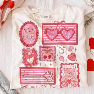 Adult and Youth Pink Valentine Coquette Heart shirt, Be Mine shirt, Kiss Me shirt, XOXO shirts, Sweet Cherry Love shirts, Happy Valentine Day shirts