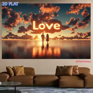 1pc 2D Flat Banner, Flat 2D Items,The Term 'Love' Is Inscribed in The Sky While a Couple Strolls Along The Shore, Printeda Flexible Backdrop Fabric Ideal for Indoor Events And Birthday Parties, High Definition