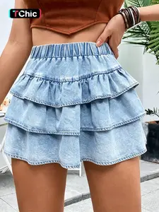 Elegant Boho Summer Denim Skirt, Layered Ruffle Design, Sexy & Chic, Perfect for Spring & Summer Fashion, Women's Short Dress