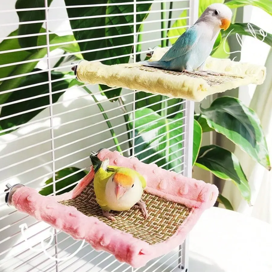 1PC Single Layer Hanging Parrot Hammock, Summer Bird Cool Platform Mat, Bird Jumping Play Platform Two Wags Universal Fit Design Bird Cage Accessory, Suitable for Birds in All Seasons, Ideal Rest, Birdcage