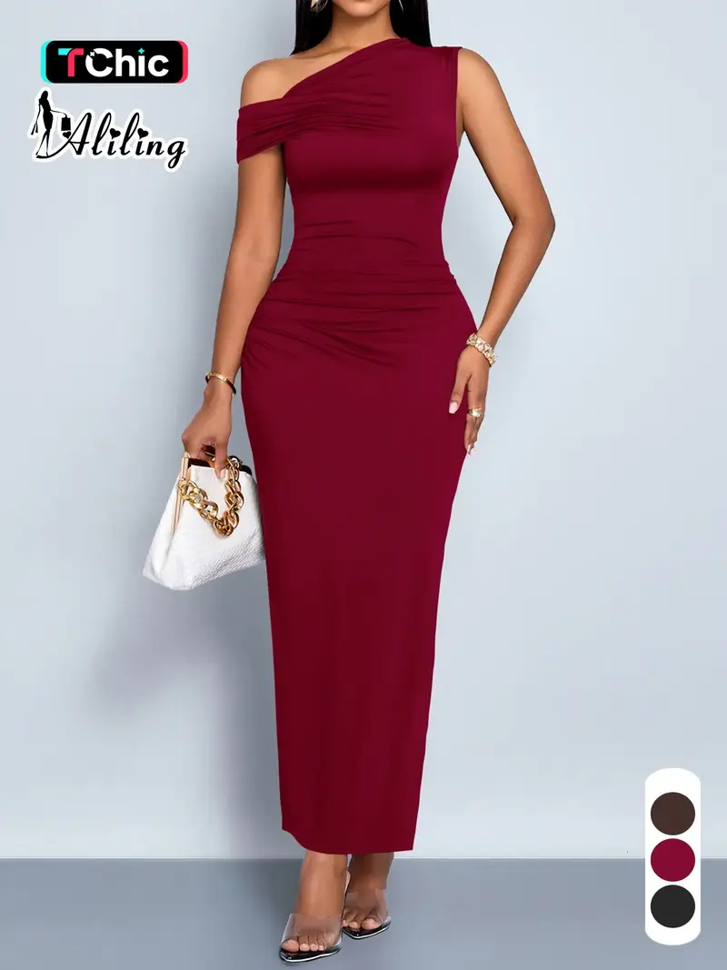 red dress one shoulder dress - TikTok Shop
