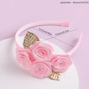 1pc Golden Leaf Pink Floral Headband