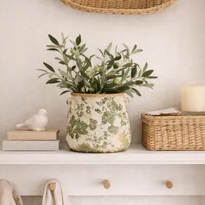 6.5” Tuscan Ceramic Green Scroll Planter