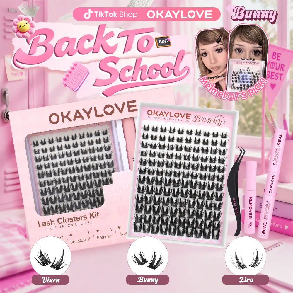 OKAYLOVE Bunny Lash CLusters Kit, Okaylovelashes Manga Lash Extension with Waterproof Long-lasting Lash Bond and Seal,Tweezers and Remover for DIY Eyelash at Home Easily, Natural Makeup Girl Gifts #sohochic #backtoschool