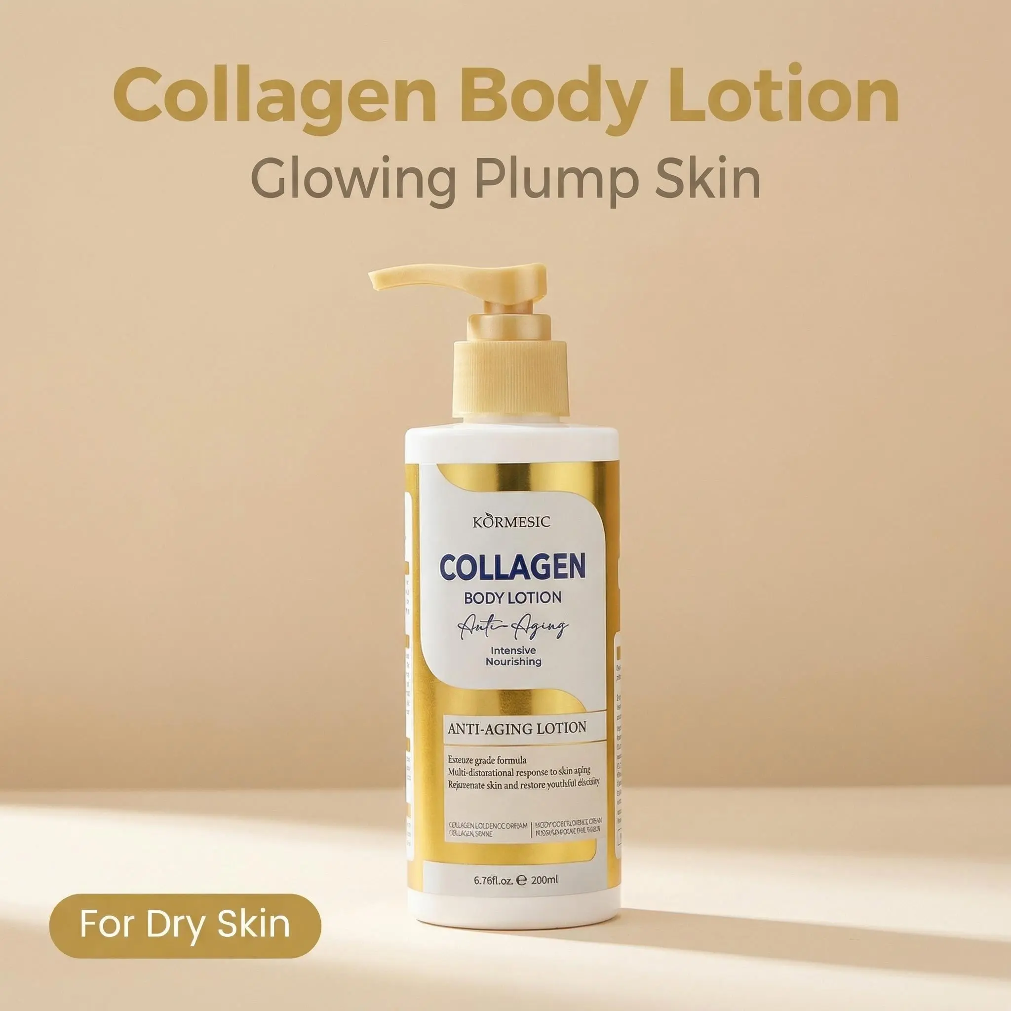 KORMESIC Collagen Body Lotion 200ml - Ultra Deep Hydration Moisturizer for Dry Rough Flaky Skin, Hydrates Dry Damaged Skin, Quick-Absorb, Non-Sticky, Lightweight, Moisture-Boosting Daily Use Body Care