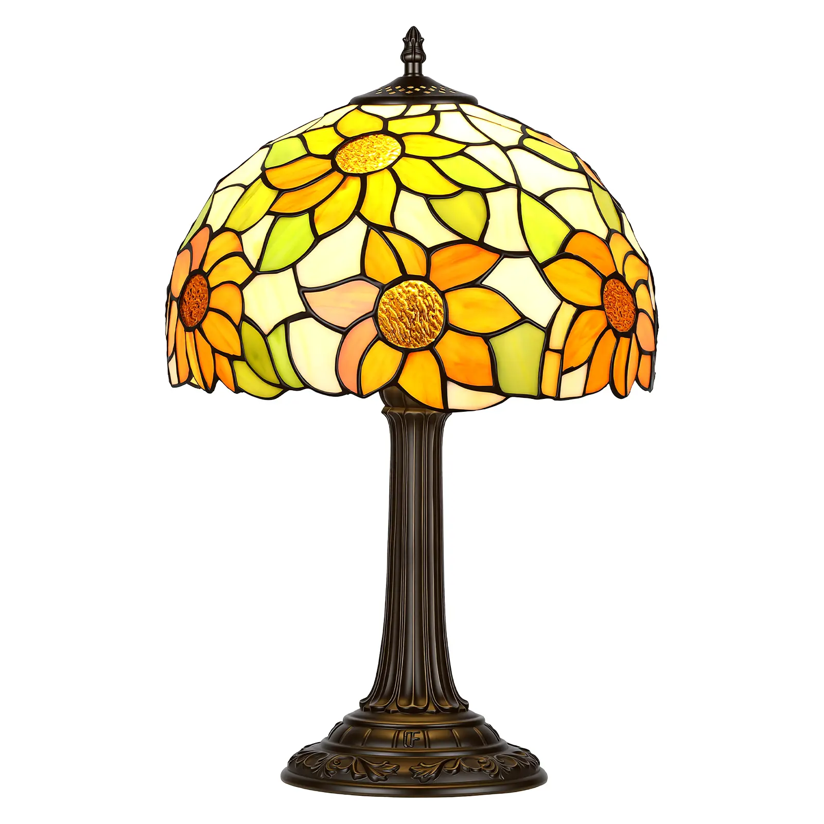 12-in Vintage Aesthetic Stained Glass Table Lamp - Yellow Sunflower, Sturdy Base, Warm Ambiance, Includes Light Bulb, 2.2 lbs, Mid Century Design, Father's Day/Valentine’s Gift for Bedroom Bedside Reading, Home Office Dorm, Table Lamps