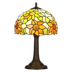 Stained Glass Bedroom Table Lamp 12-inch Yellow Sunflower Reading Desk Light for Bedside Living Room Office Dormitory Dining Room Include Light Bulb Vintage Aesthetic Sturdy Base Warm Ambiance