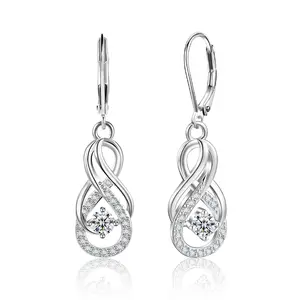 Sterling Silver Dangle Earrings for Women TrendyHypoallergenic Leverback Silver Drop Earrings withCubic Zirconia Double Twisted Infinity Heart BallCharm Dangle Drop Earring Jewelry