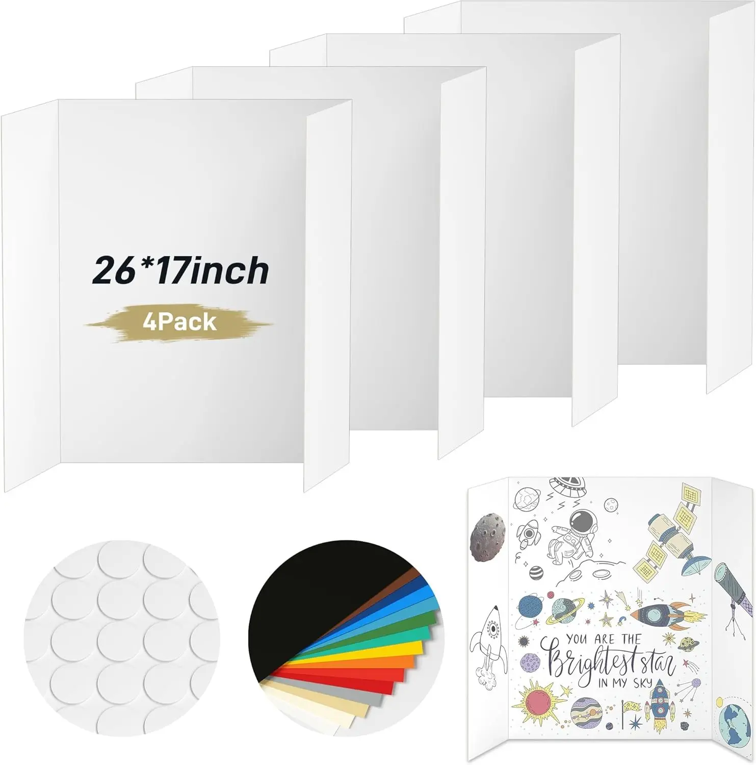 PSHVYM 4 Pcs Trifold Poster Board, 26 x 17 inch White Display Poster Boards