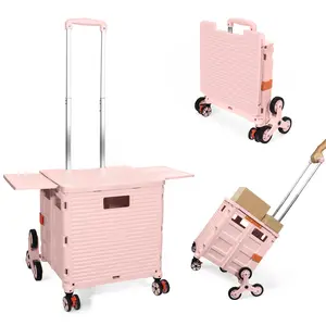 SELORSS BY10C Foldable Utility Cart with Stair Climbing Wheels,Collapsible Rolling Crate with Magnetic Lid Telescopic Cover,Telescoping Handle,360° Rotate Wheel Hand Cart nies storage cart crate handcart rotate wheel