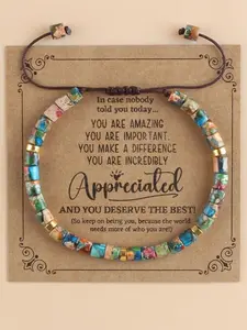 One Bohemian Style Colorful Stone Bracelet, Beaded Bracelet, 4*4 Colorful Natural Emperor Stone Bead Bracelet, Handmade Woven Adjustable, Suitable for Daily Wear by Both Men And Women, Comes with a Blessing Card, Inspirational Jewelry