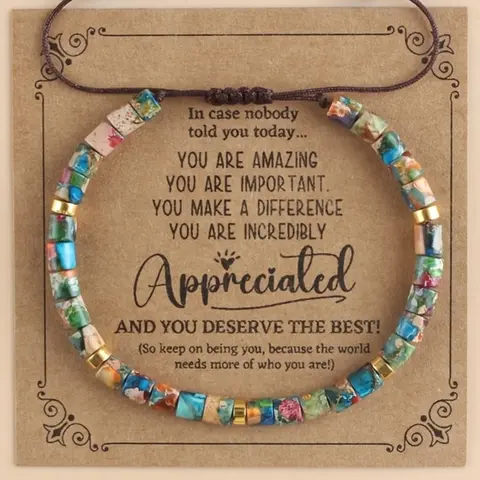 Bohemian Colorful Stone Bracelet, 4x4 mm Natural Emperor Stone Beads, Handmade Woven Adjustable Bangle Bracelet for Daily Wear by Men and Women, Inspirational Jewelry with Blessing Card, Bohemian Bracelets, Boho Style Bangles, Beaded Bracelets