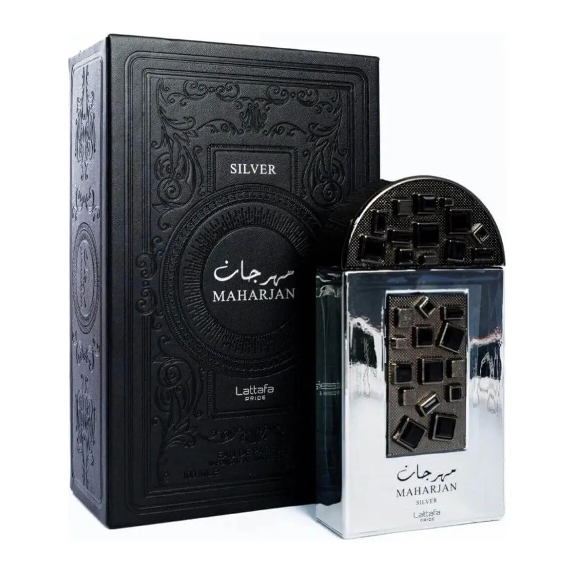 Lattafa Maharjan Silver Unisex EDP Spray - 3.4 oz/100 ml Aromatic Fresh Fragrance with Bergamot Jasmine Blend, Floral Musky Notes, Citrus Orange, Aerosol Formula, Spray Application, Musk