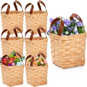 6 Pack Small Wicker Basket with Handle, 4" x 4.5" Woodchip Baskets for Gifts Empty, Rustic Style Basket Flower Girl Baskets for Wedding Home Party Decor Easter Gift Packing