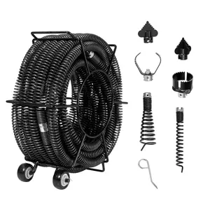 VEVOR Drain Cleaning Cable 60 FT x 1-1/5 Inch, Professional Sectional Drain Cleaner Cable with 6 Cutters for 2.0" to 7.9" Pipes, Hollow Core Sewer Drain Auger Cable for Sink, Floor Drain, Toilet