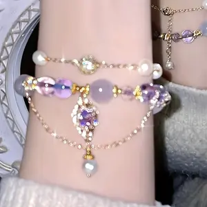 Elegant Amethyst Beaded Bracelet - Luxurious Purple Gemstone Hand String, Perfect Gift for Her, December Birthstone, All-Season Wear