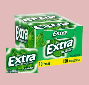 Extra Spearmint Sugarfree Gum Bulk Pack of 10, 15 Count per Pack, Individually Wrapped for Fresh Breath at School Work and Travel, Long Lasting Flavor