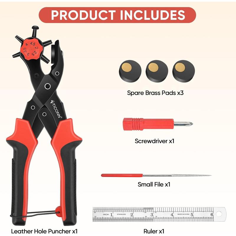 Leather Hole Punch Tool Set, Heavy Duty Multi-Size Hole Puncher Tool for Belts, Watch Bands, Plastic, Fabric