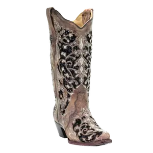 Corral Ladies Ashley Brown Floral & Black Sequin Inlay Boots A3569