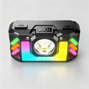 Rechargeable Motion Sensor Headlamp - Bright Zoom LED, 4 Modes, IPX4 Waterproof, 90° Adjustable, RGB Ambient Light, Digital Battery Display for Camping, Hard Hat Use