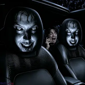Spooky Ghost-Face Car Headrest Covers — Halloween Prank Pillows, Horror-Themed Car Seat Decor, Perfect for Pranking Friends and Midnight Scares