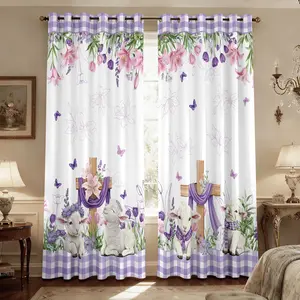 Easter Blackout Curtains for Living Room, 84 Inch Length Easter Cross & Lamb Printed Pattern Spring Theme Decor Sunshade Drapes Grommet Top Drapes Decorations for Bedroom Dining Room-2Panels