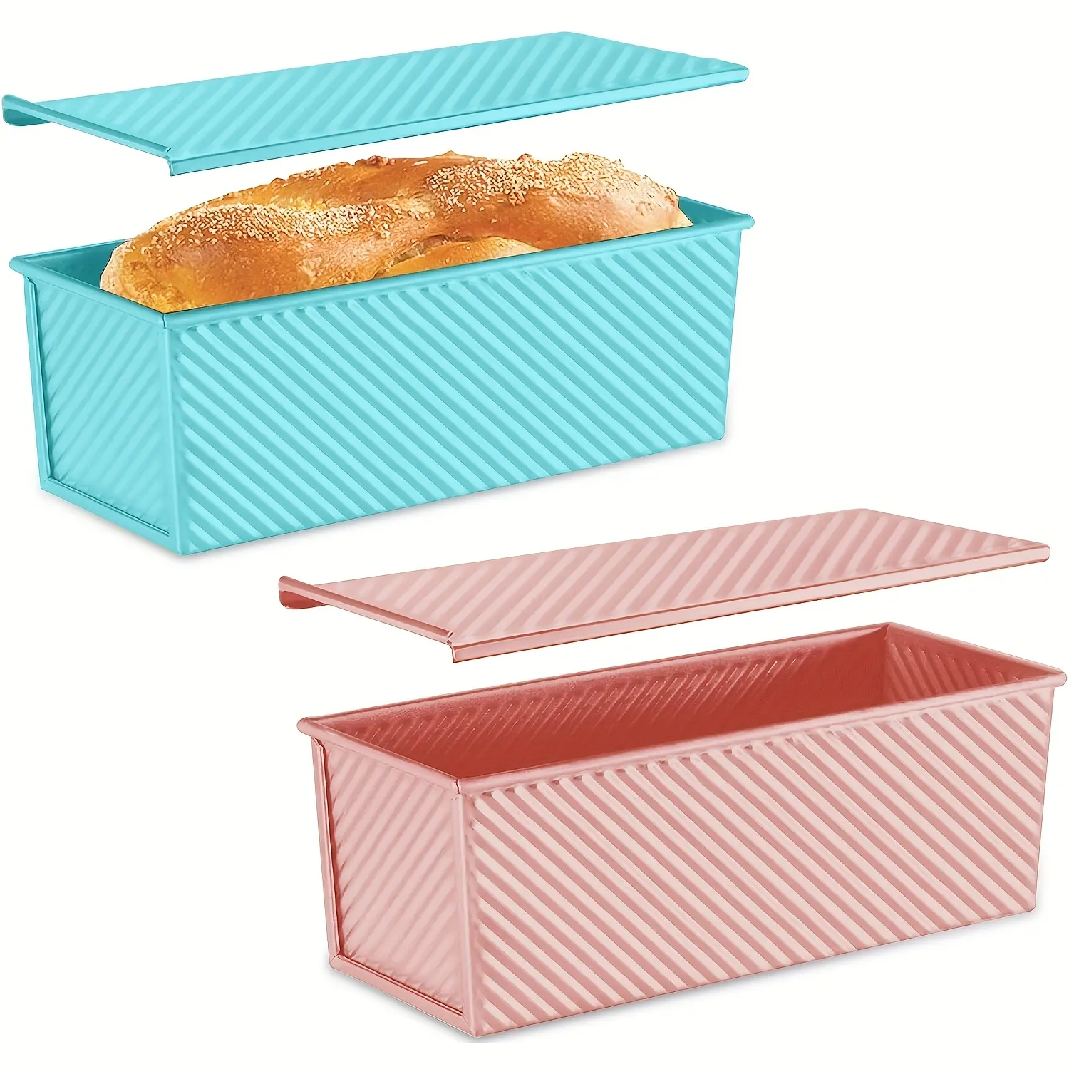 spmarkt 2-Piece Nonstick Pullman Bread Pan Set with Lids, 13 in Heavy-Duty Carbon Steel Loaf Pans, 2.2 lb Capacity Bread Making Kit, Ideal for Women's Kitchen Essentials Gifts