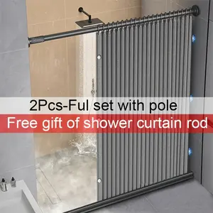 Foldable Privacy Bathroom Partition Suit, 2 Colors 3 Sizes Available with Shower Curtain Rod, Magnetic Suction Block, Hook for Toilet, Hotel Dry Wet Separation Curtains, All-Season Polyester Design, Versatile Bathroom Divider|Modern Bathroo