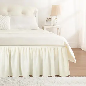Cream Bed Skirt Queen Size 15 Inch Drop, Elastic Bed Skirting for Bed Base and Frame, Bedding Dust Ruffle Easy to Install, Lightweight Wrap Around Bedskirt