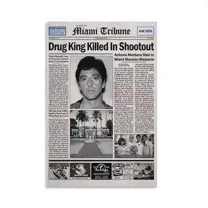 Scarface Newspaper Poster Print – Canvas Wall Art, Collectible Gift for Movie Enthusiasts, Perfect for Bedroom, Living Room, or Game Room Decor
