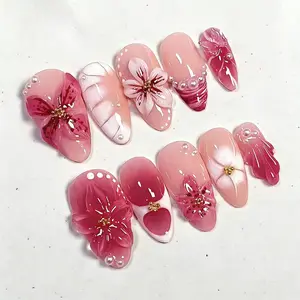 New Spring Summer Almond Shape Nude Rose Gradient Nail Art, Nail Tips Art, Press-On, Quick Apply, Reusable, Perfect for Daily Wear