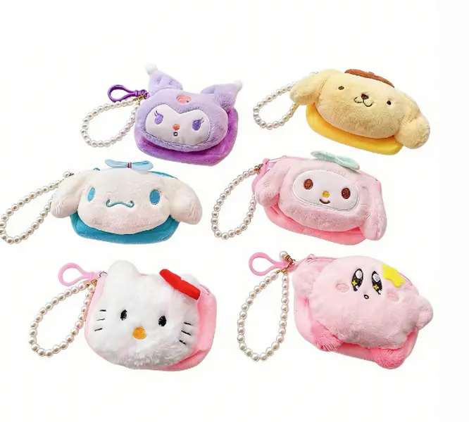 Sanrio HelloKitty Melody Cinnamon Dog Kuromi Mini Coin Purse Keychain - Adorable Collectible with Unique Design & Pearl Chain for Everyday Use
