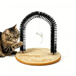 Indoor Cat Arch Massager Toy | Self Rub Grooming Bristles + Soft Fleece Carpet Base + Fluffy Hanging Mouse, Easy Setup & Anxiety Relief | For Kitten, Medium Large Cat Breed Lovers