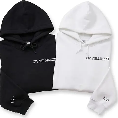 Custom Roman Numeral Hoodie – Matching Couple Gift – Personalized Date Embroidery for Boyfriend Girlfriend, Valentine's Day, Mother's Day, Birthday Gift