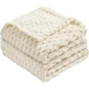 Flannel Fleece King Size Bed Blanket(108x90 inch), 3D Cream Fuzzy and Warm Blanket for Adults, 300GSM Cozy Lightweight Ivory Home for All-Season