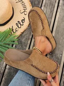 Women's Comfortable Thick Sole Mules, Soft Skin-Friendly Textile Material, Lightweight Breathable Suede Velour, Handmade Stitching, Multiple Colors Available