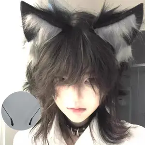 Handmade Wolf Ear Cosplay Cat Ear Headpiece Lolita Couple Plush Realistic Animal Ear Hairband Furry Handmade Cos Accessories